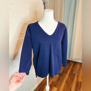 Madewell Dark Blue V-Neck Sweater with Zipper Sides